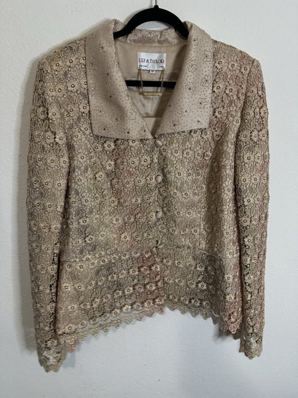 Vintage Lily and Taylor Women’s Beige Multicolor Floral Lace Blazer Sz 16